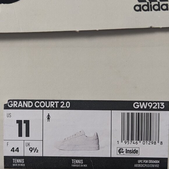 Adidas Grand Court 2.0 Sporty Sneakers, White, Women's 11 - Picture 7 of 7